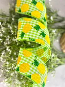 Pineapples On Woven Check 2.5 Inch Ribbon