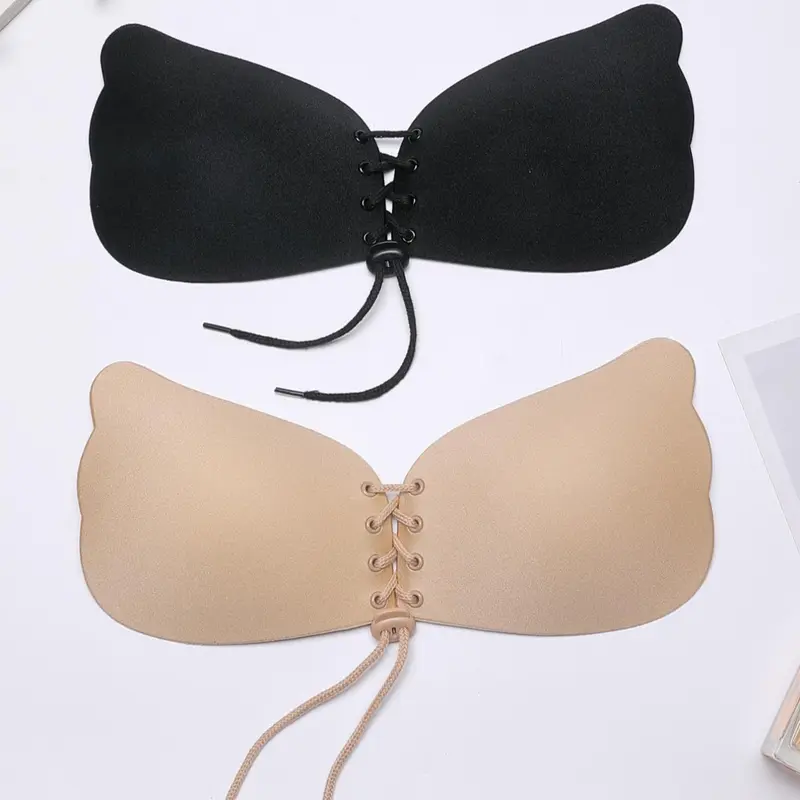 Women's 2/4/8 Pairs Lace Up Invisible Seamless Strapless Self Adhesive Bra, Seamless Breathable Minimalist Concealed Strapless Sticky Bra, Ladies Casual Lingerie Accessories Underwear, Invisible Bras, Summer Outfits 2024
