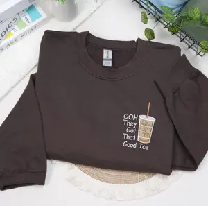 Iced Coffee Ooh They Got That Good Ice Embroidered Sweatshirt, Iced Coffee Lover Sweatshirt, Embroidered Crewneck Sweatshirt