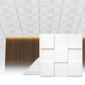 LOOYEE 24 PCS Cross-Shaped Block Design Decorative Ceiling Tiles, 24x24 Inch 3D Modern Ceiling Panels, PVC Waterproof Cuttable Material Ideal for Living Room Bedroom Cover 96 Sq.Ft