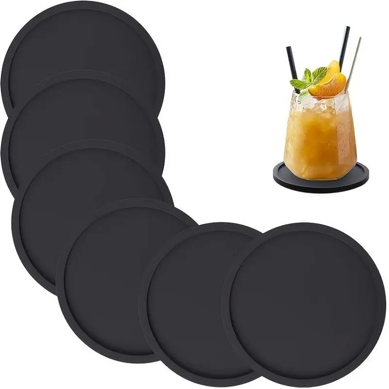 2/4pcs Non-Slip Silicone Drink Coasters - Large Black Cup Coaster Set for Outdoor & Indoor Drinks - Anti Stain & Heat Resistant - Cup Table Pads - Cup Place Mat - Household Placemat - Kitchen Coasters - Drink Coasters Plain
