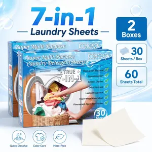 KEICE 7-in-1 Multi Purpose Detergent Sheets with Color Catcher, 2-Pack (60 Sheets Total) – Clothes Stain Cleaner, Prevents Color Transfer, Fresh Scent, for Outdoor Use & Various Laundry Needs