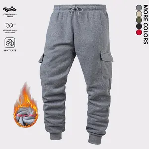Men's Casual Solid Color Multi-Pocket Work Pants, Fleece Lined Thickened Warm Flap Pocket Jogger Pants, Outdoor Street Style Comfortable Breathable Sports Pants, Suitable for Autumn Winter Daily Activities and Running Workouts