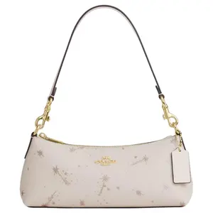 COACH Charlotte 25 Star-Print Medium Shoulder Bag for Women in White with Zipper Closure and Coated Canvas Leather Blend