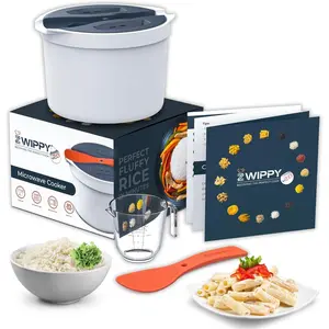 Microwave Rice Cooker Steamer and Pasta Cooker with Strainer Mess-Free Design Dishwasher Safe Cooks Up to 8 Cups