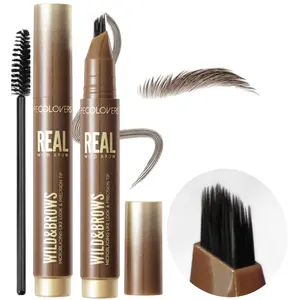 2PCS/Set Wild Natural Liquid Brow Pen+Brush - Microblading Eyebrow Pencil with Brow-Fection Angled Brush, Waterproof, Soft Bristles, Natural-Looking Brows, Precisely Sculpted Brows, Last All Day for Women Makeup