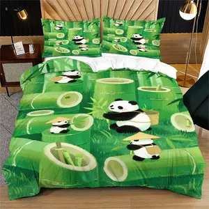Panda Bamboo Illustration Themed Decorative Duvet Cover Set,Personalized Bedroom Decoration for Children's Bedrooms, Student Dormitories, and Pet Enthusiasts，Including 1 Duvet Cover and 1 Or 2 Pillowcases (Excluding Quilt and Pillow Inserts)