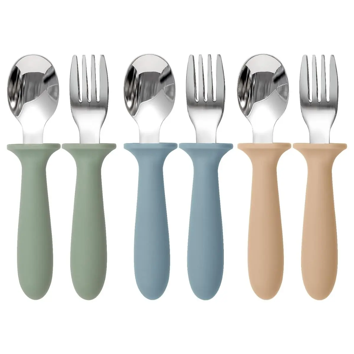 6 Pack Toddler Utensils Set – Stainless Steel Forks & Spoons with Silicone Handles