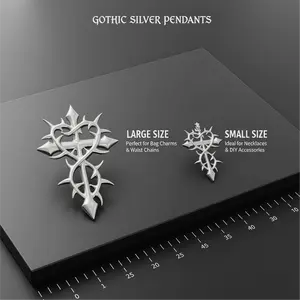Gothic Thorn Cross Charm 3D Printed(2 Pack) - Punk Heart Cross Pendant for Bag, Necklace, Keychain & DIY Accessories - Dark Aesthetic Emo Y2K Jewelry
