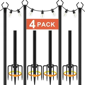 10 Ft String Light Poles 4 Pack, Outdoor Lighting with Fence Brackets, Metal Stand for Deck Patio Backyard, Durable & Easy Install