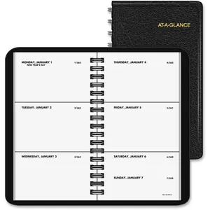 212 MAIN Weekly Pocket Planner, 2.5x4.5 in., Simulated Leather Cover, Black, 12-Month Span, Unruled Pages, Monday-Start Weekly Planner