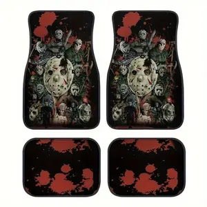 Universal Car Floor Mats Set, Thick Printed Design Style, Fun Elements for Tesla Model Y, Small Cars, Suvs, Halloween Christmas Gift