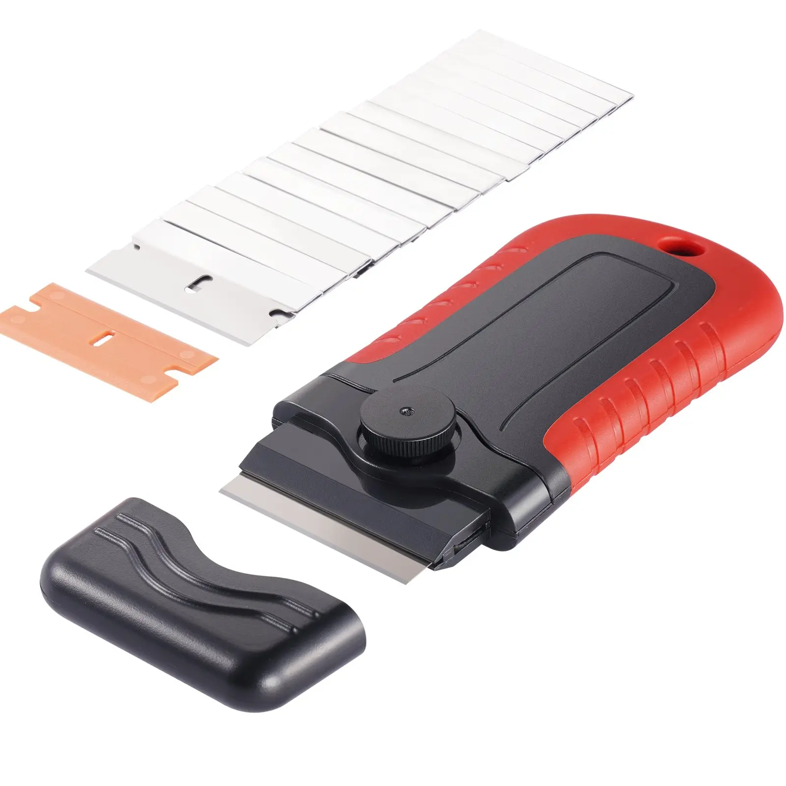 【summerfinds】VEVOR Razor Blade Scraper Locking Scraper Tool 15 Extra Blades with Security Cap Comfort Storage Steel, Replacement Blade Razors, Blade Lock Razors
