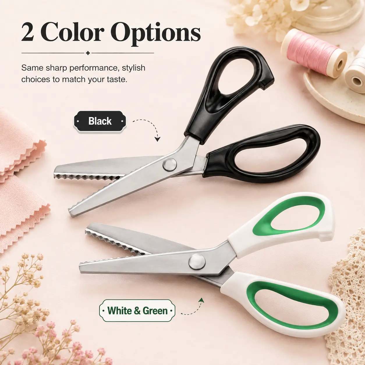 Stainless Steel Zig Zag Craft Scissors with Zigzag Teeth, Decorative Edge Pinking Shears for Fabric Cutting, Professional Craft Supplies with Sharp Comfort Grips for Home Sewing & Scrapbook Projects