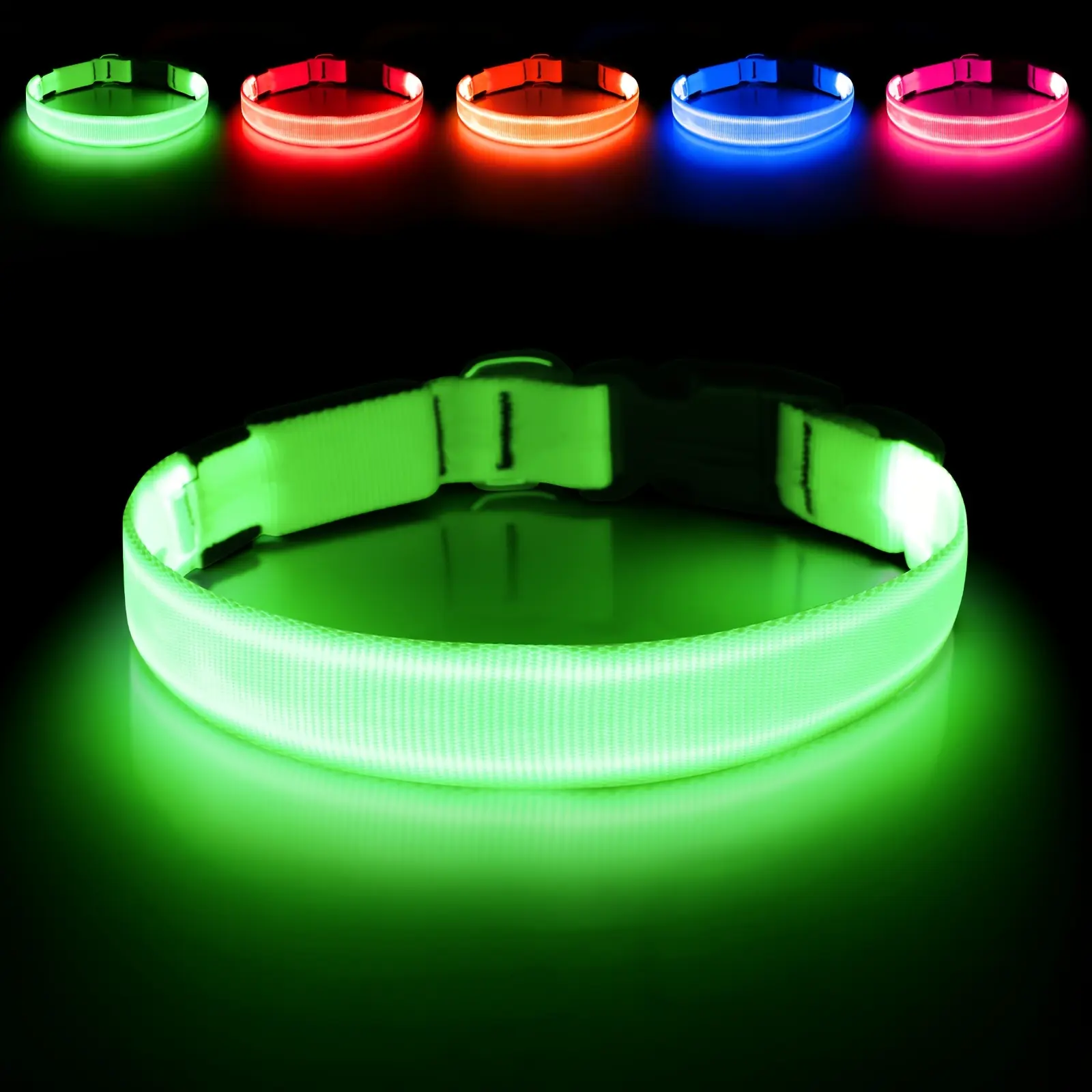 Waterproof LED Nylon Dog Collar with Adjustable Buckle for Small, Medium & Large Dogs - USB Rechargeable for Night Safety Walking, Light-Up, Night‑Safe Glow tiktokshopbacktoschool