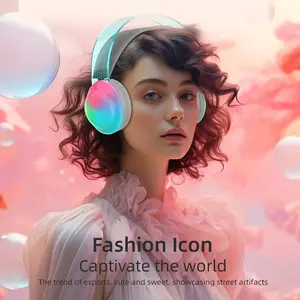 Wireless Headphones Over Ear - Lightweight Headphone Wireless 5.3 + EDR - Multicolor LED Lights Wireless Headphone with Mic - Lightweight Headset for Home Office Cellphone PC
