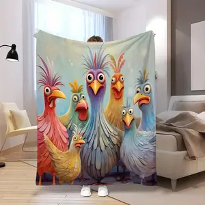 One Oil Painting Chicken Digital Print Flannel Shawl Blanket - Four Seasons Universal, Suitable for Sofa, Bed, Office and Camping Gift Blanket  Skin-friendly, soft, lightweight, and breathable.