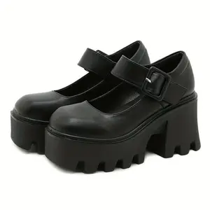 [British Style Mary Jane] Comfy Closed Toe Mary Jane Shoes - Women's British Style Buckle Strap Platform Shoes Footwear Girl