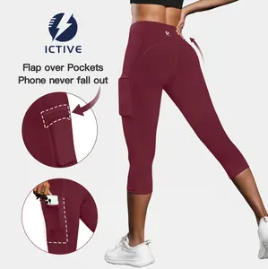 Women's Capris Yoga Pants with Pockets Running Pilates Fitness Running High Waisted Leggings