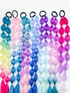 Girls Fashion Gradient Color Hair Accessories Set, 7 Pieces High Ponytail Elastic Bands, Cute Bubble Braids, All Seasons