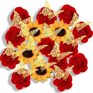 30 Pcs DIY Graduation Cap Decorations Kit Included 3D Butterfly Faux Assorted Flower Rose Sunflower Heads Sticker Adhesive Dot Flat Back Floral Art Craft for 2026 Grad Cap Party Decor
