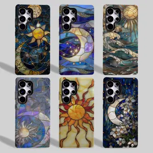 Sun Moon Celestial Faux Stained Glass Collection Printed Phone Case for Samsung Galaxy S25/S24/S23/S22/S21/PLUS/FE/Ultra/NOTE20/A71/A56/A55/A54/A53/A52/A36/A35/A34/A26/A25 Shockproof Wireless Charging Thickened Phone cover [Samsung S25 New]