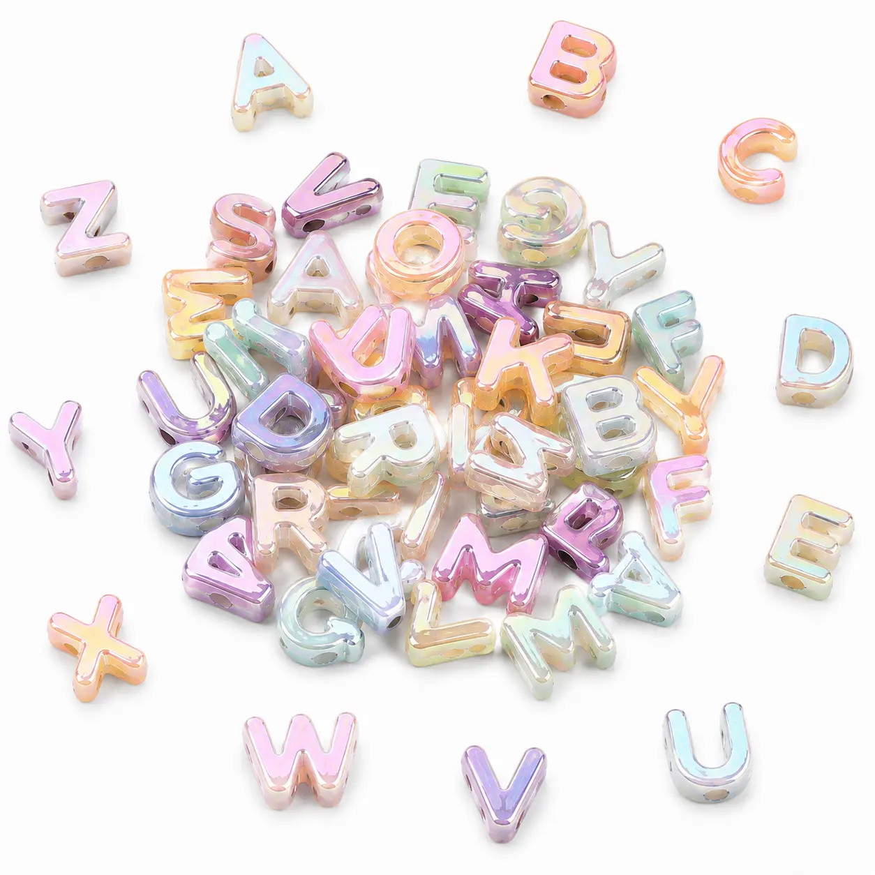 30PCS Rainbow Iridescent Acrylic Alphabet Beads, Random Mixed Letter Charms for DIY Jewelry Making, Name Bracelets, Friendship Gifts, Keychains, Phone Charms, Bag Charms and Craft Projects（Includes beads only）