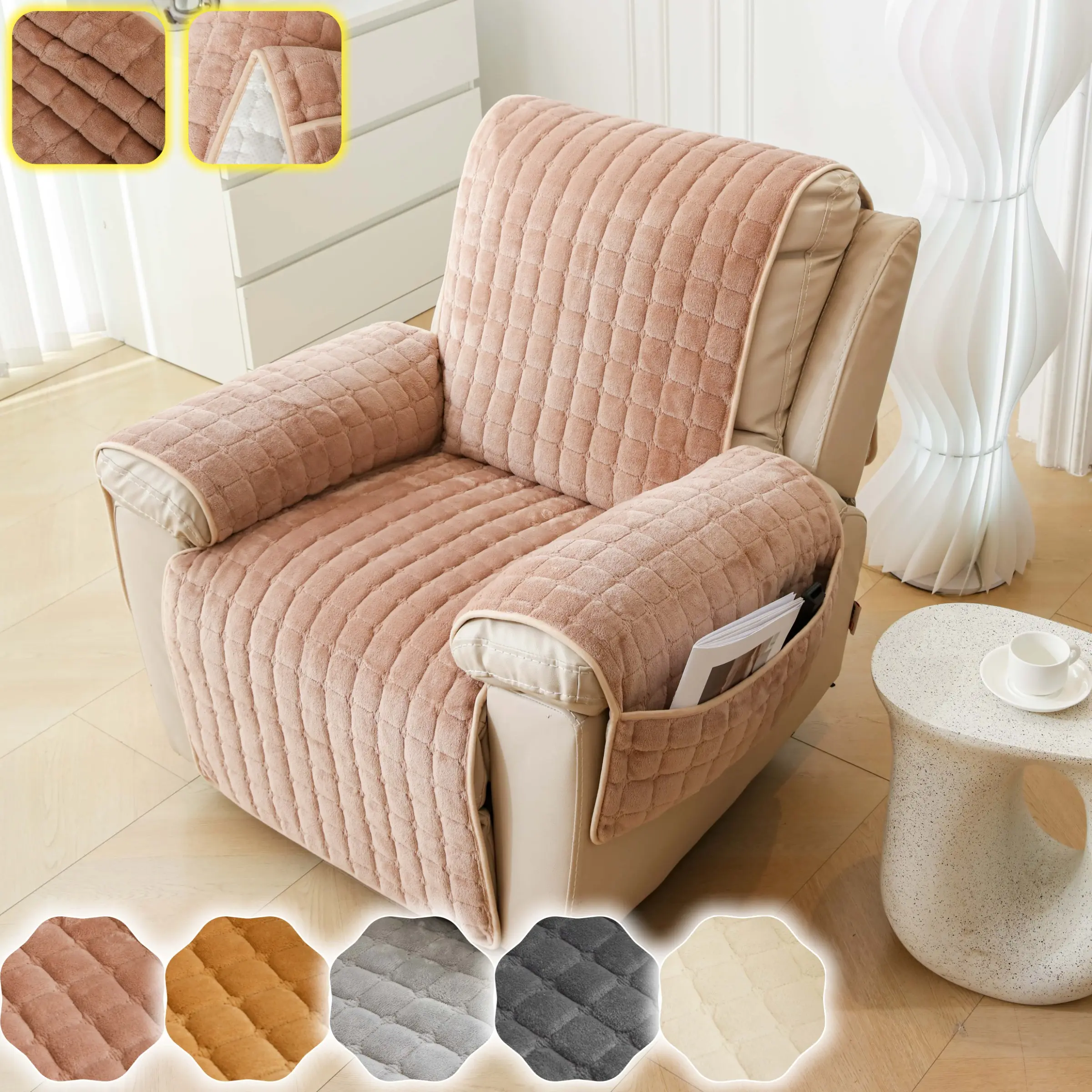 Pet-Friendly Quilted Recliner Chair Cover 1PC, Thick Plush Non-Slip Sofa Cover, Machine Washable Anti-Scratch Armchair Seat Pad for Dogs & Cats, Cozy Single Chair Furniture Cover, Covers For Recliners, Recliner Chair Slipcover