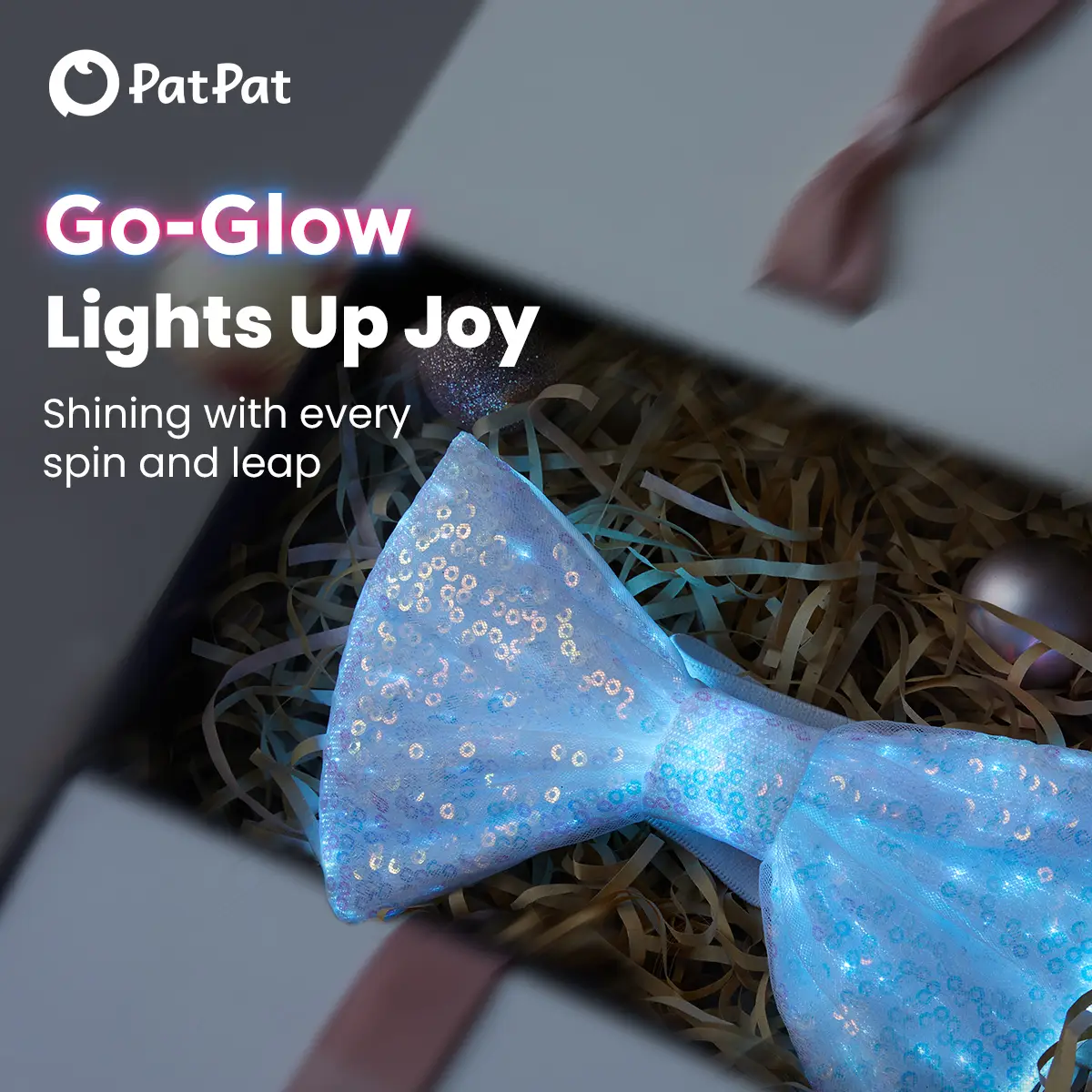 PatPat Go-Glow Bowknot Hair Tie Features Safety-Assured Glow, Bright Multi-color Options, Sparkling Sequin Design. With Exclusive Glotech Technology,