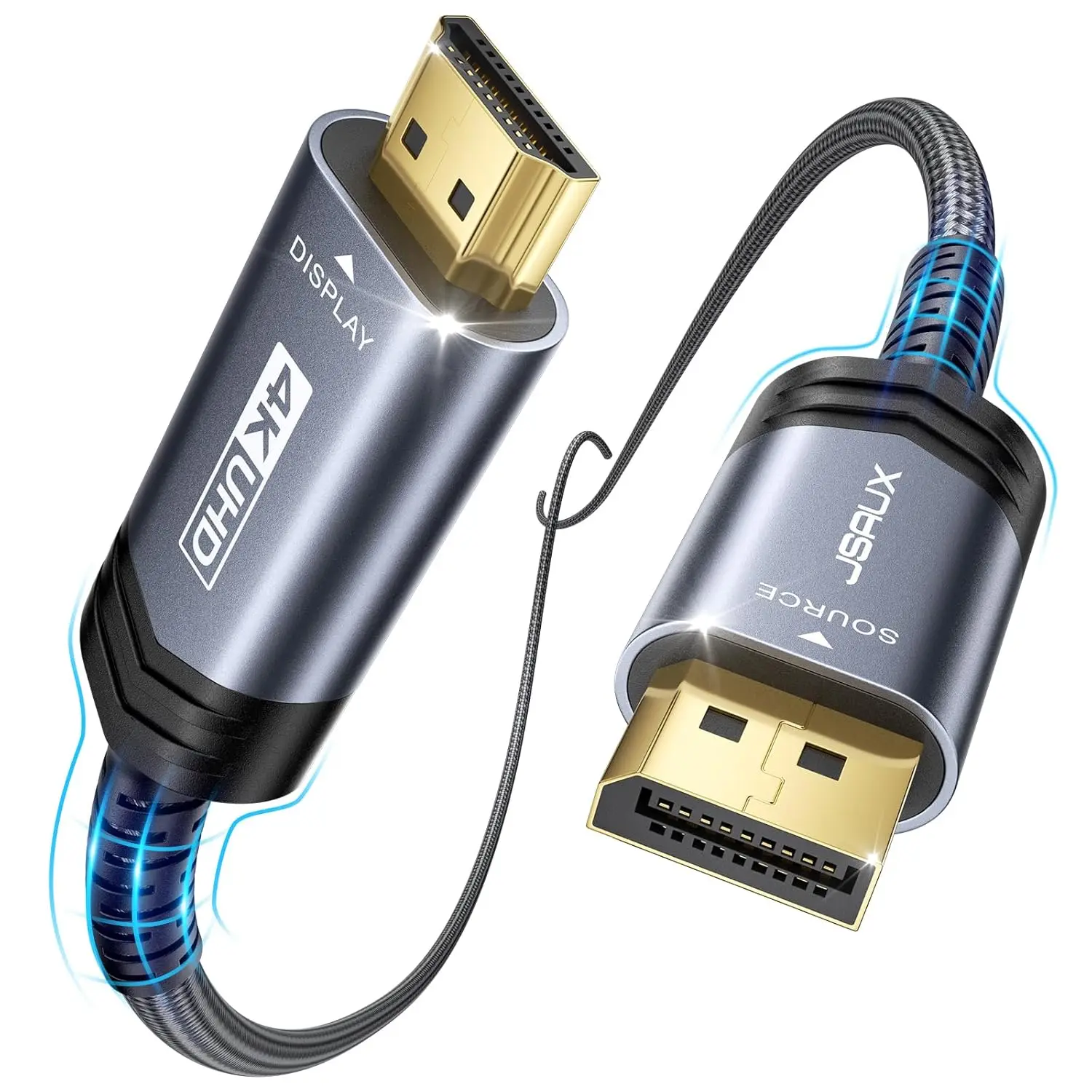 JSAUX Displayport to HDMI Cable 10FT, Uni Directional, DP Source to HDMI Display, UHD 1440P/2K@60Hz, 4K@30Hz, Nylon Cord for Desktops, Graphics Cards, and Laptops with Native Displayport Output