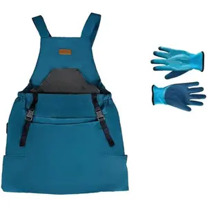 Apron for Women & Men, Garden Aprons with Pockets and Gloves, Adjustable Cross Back Waterproof Apron Great Gift for Gardening and Planting