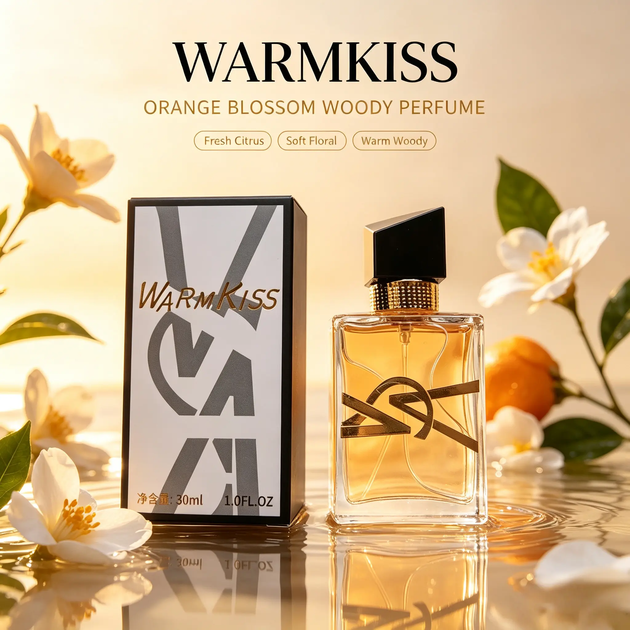 Long-Lasting Woman Scent Natural Spray Fragrance Orange Flower Perfume for Women, Single Bottle Pop Eau with Elegant Paper Box, WARMKISS 30ml Travel Size EDT, Elegant Citrus Lavender Vanilla Daily Scent Gift For Her