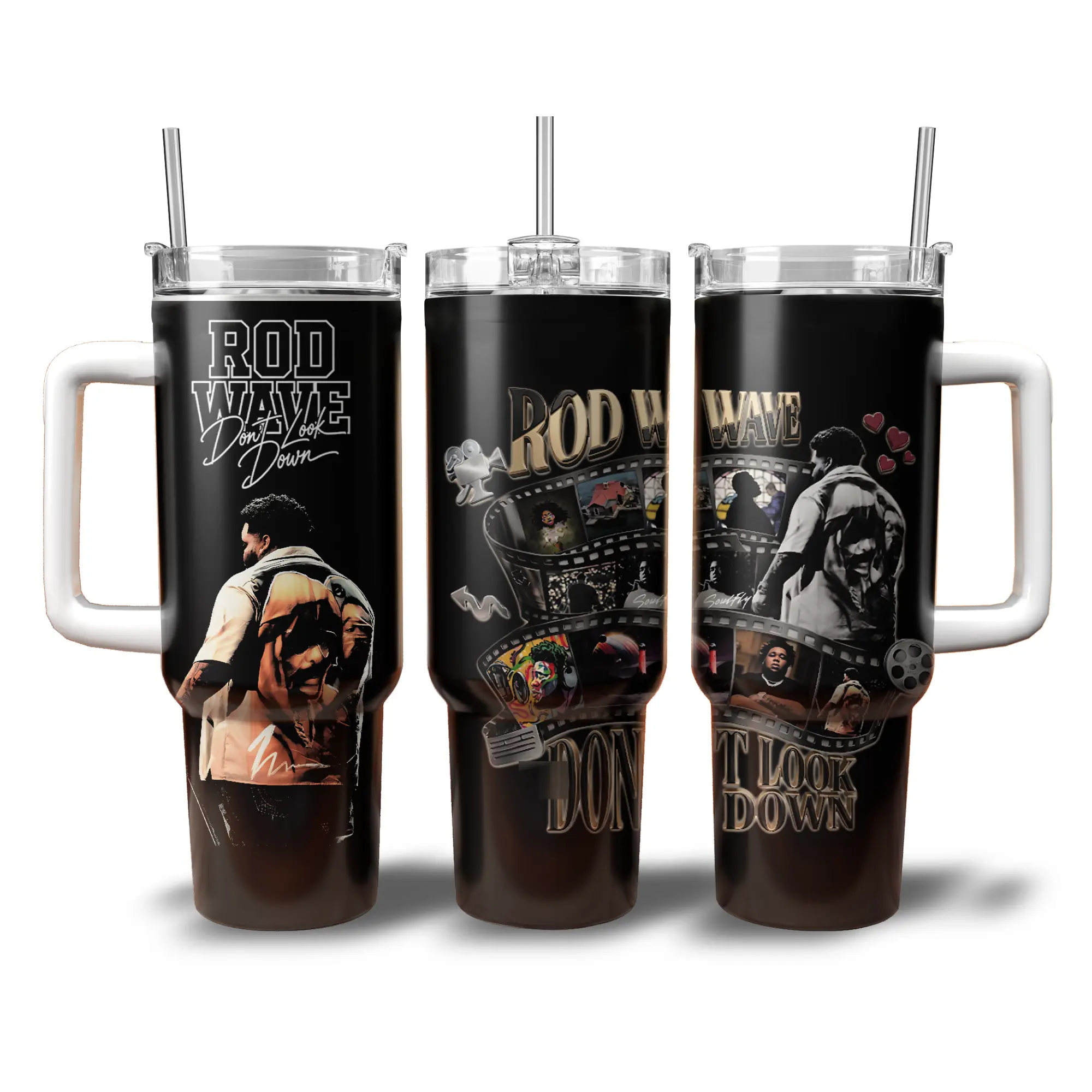 Rod Wave Don't Look Down Stainless Steel Vacuum Flask - 40oz White Handle, 20oz Skinny (No Handle), 1000-2000ml, Coffee Lid, 2026 Adults' Music Tour Merch, Custom Fan Gift, Sturdy