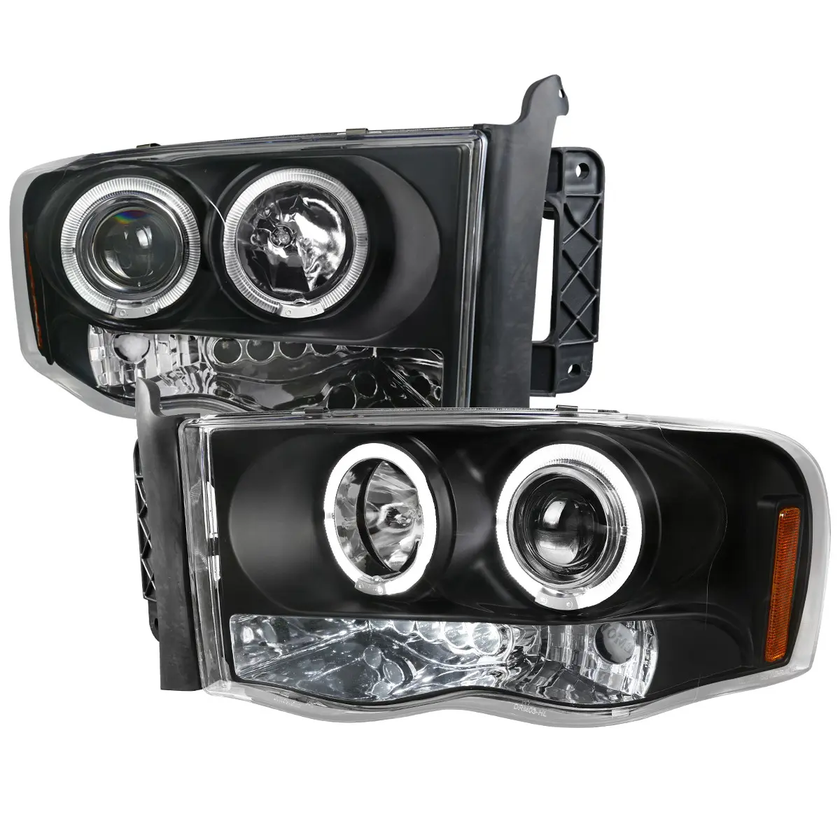 2002-2005 Dodge RAM 1500/ 2003-2005 RAM 2500 3500 Dual Halo Projector Headlights (Matte Black Housing/Clear Lens), Led Headlight Kit, Aftermarket Headlights Lighting Assemblies & Components