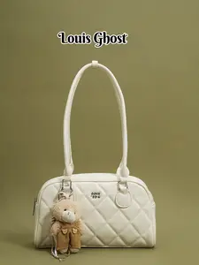 Single-shoulder bag: Cute bowling bag; Japanese sweet style artificial leather women's shoulder bag; designer custom diamond-patterned handbag; trendy retro tote bag; elegant and small daily purse; School-style commuting and date single-shoulder bag