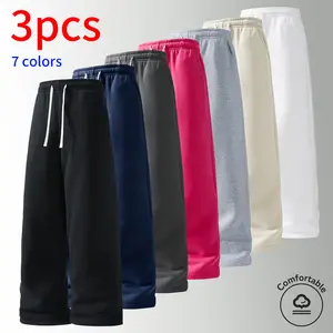 3-pack men’s long pants: casual loose straight-leg men’s pants, men’s athletic pants, men’s sweatpants. Drawstring waistband design. Suitable for daily commuting and holiday travel. Simple solid colors that are easy to match; suitable for both men and wom