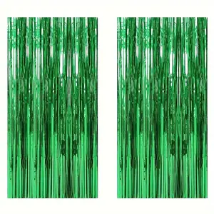 2pcs/set Green Streamers Backdrop Jungle Party Decorations Foil Fringe Backdrop Photo Booth Backdrop for Birthday Dinosaur Animal Football St Patricks Day Irish Birthday Shower Spring Party supplies, Football Party Decoration, Elegant Home Decor