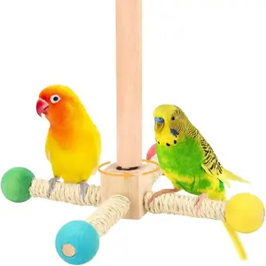Spinning Bird Perch For Small to Medium Sized Birds with Durable Wood Base and Colorful Spheres