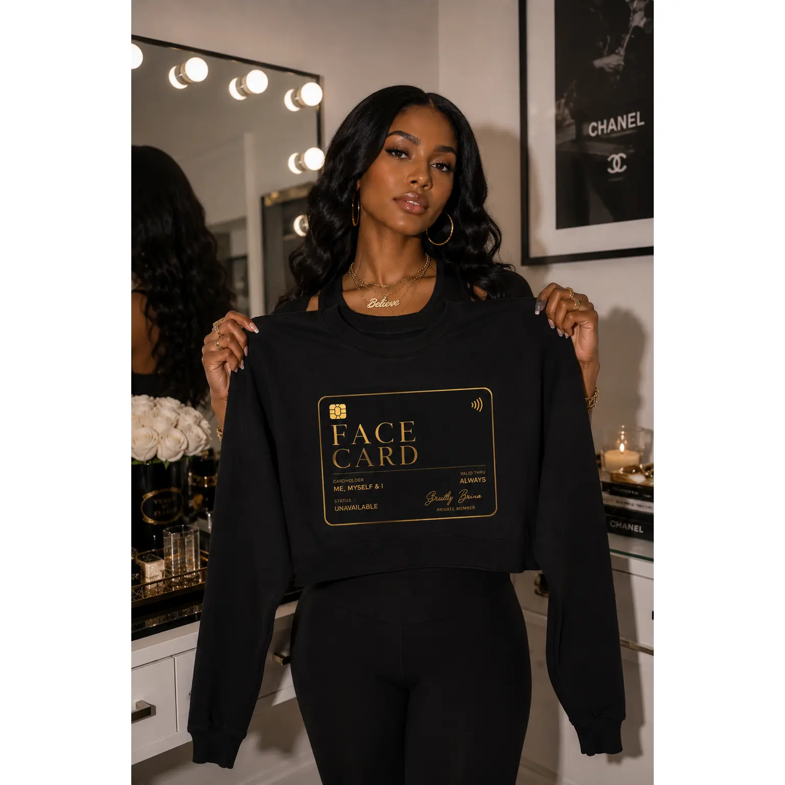 Women's Face Card Graphic Sweatshirt | Cropped Crewneck Pullover | Luxury Streetwear | Casual Fashion Top | Trendy Women's Sweatshirt | Soft Life Aesthetic | Coffee Shop Outfit | Gift for Her | Premium Graphic Sweatshirt