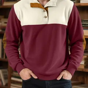 A men's color-block corduroy casual long-sleeve with a stand-up collar design, relaxed fit, comfortable fabric, suitable for's daily wear in autumn and winter, men's casual sports hoodie.