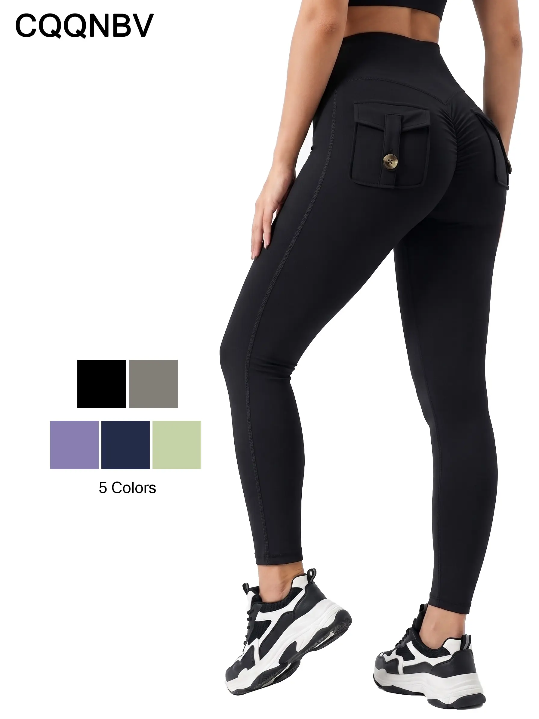 CQQNBV Women's High Waisted Scrunch Fit Leggings - Tummy Control, Butt Lifting, Back Pockets, Polyester Spandex High Stretch Yoga Gym Workout Pants, Above Ankles