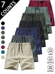 7 pcs Men’s Quick-Dry Breathable Athletic Shorts — Lightweight shorts available in multiple colors for gym and outdoor activities; trendy men’s sportswear; summer ice silk cool-touch stretch shorts. Essential for everyday outings