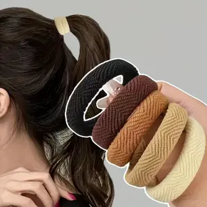 5pcs Colorful Bohemian Style Striped High Elastic Headband Thick Seamless Ponytail Rope Rubber Band