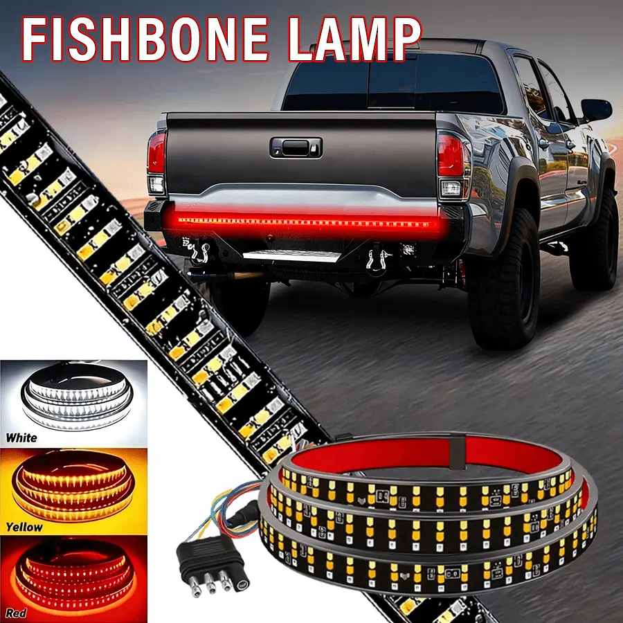 60 In Triple Row LED Tailgate Light Bar, 12V DC Waterproof Car Light Strip with Full Function Brake, Reverse, Amber Turn Signal, Universal Fit for Pickup, Trailer, SUV