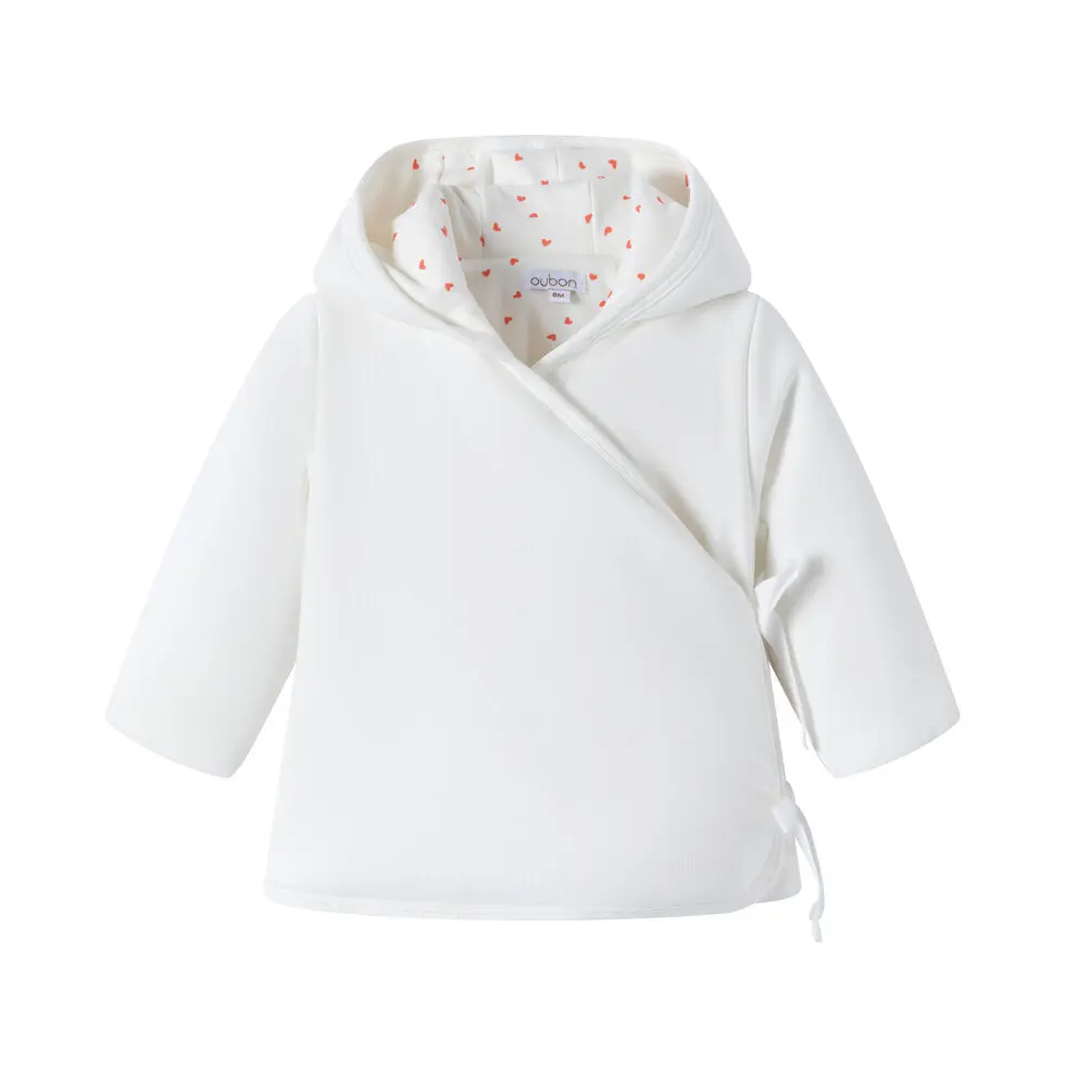 White Wrap Jacket With Heart Print Lining