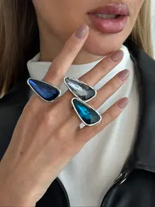 Boho Geometric Irregular Rhinestone Ring for Women, Fashion Open Design, Casual Party Jewelry, Daily Wear, Wedding Gift, Stackable Rings