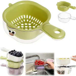 Double Layer Fruit Washing Bowl with Filter, Ergonomic Handle, Wall-Mountable, Kitchen Vegetable Drainer, Durable Design