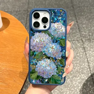 Premium MagSafe Magnetic TPU Phone Case for iPhone 11/12/13/14/15/16/17 Pro Max - Aesthetic Gem Hydrangea Glow, Shockproof, Anti-Fall, Resistance, Ultra-Thin, Essential Mobile Accessory