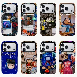 Coraline Spooky Collage Smartphone Case - Horror Cartoon Character Collage Shockproof  Protection Casing , Dark Fantasy Aesthetic Protective Accessory for iPhone 11-17 Pro Max, Samsung S21-S26 Cellphone Handheld Devices, Stylish Gift for Her/Him