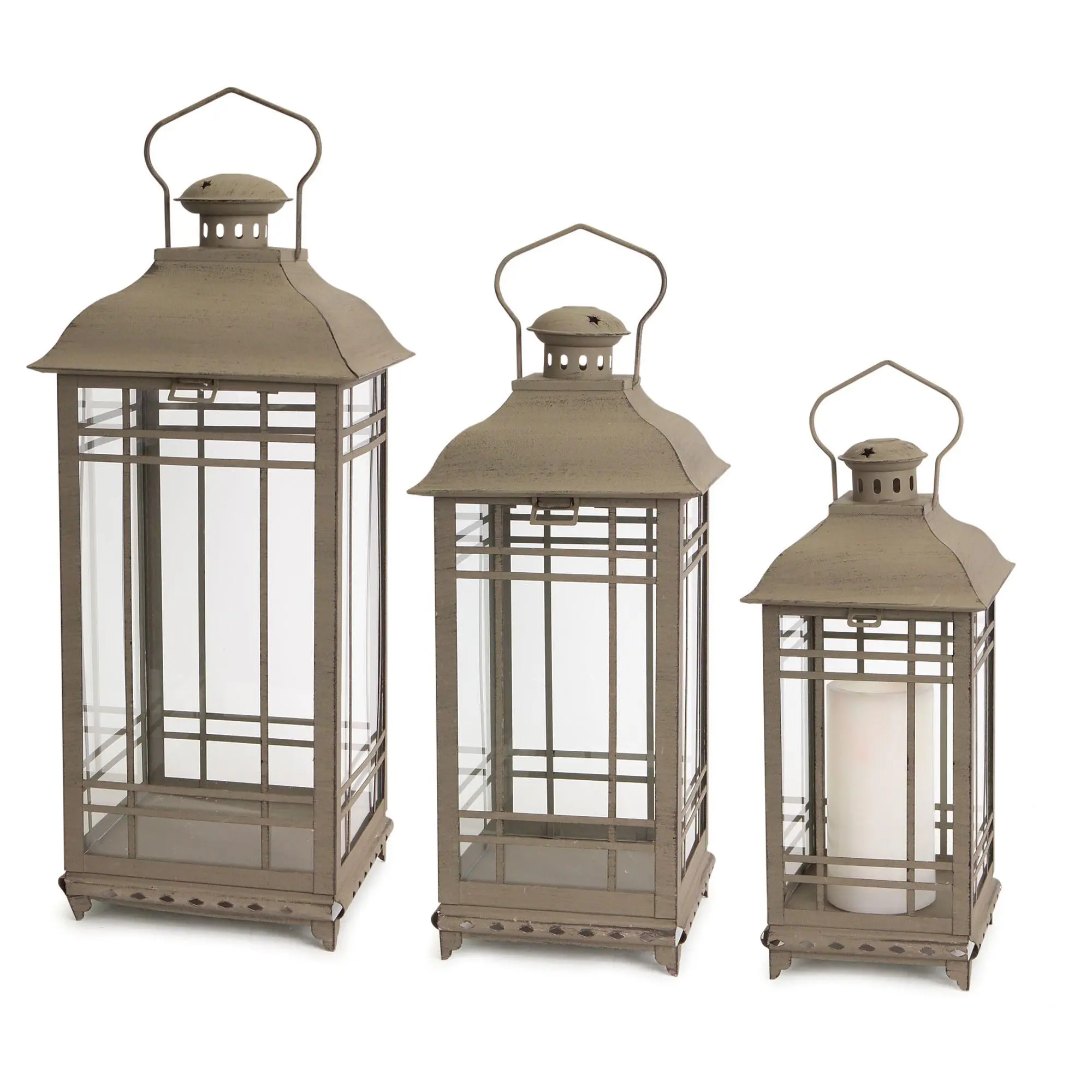 Melrose Traditional Beige Metal Lantern (Set of 3)